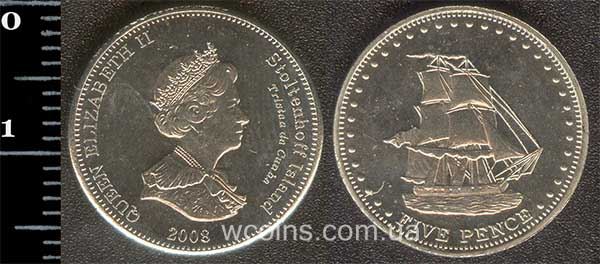 Монета Тристан-да-Кунья 5 пенсів 2008
