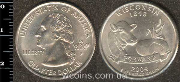 Монета США 25 центів 2004 Вісконсін