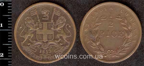 Монета Індія 1/2 пайcа 1853