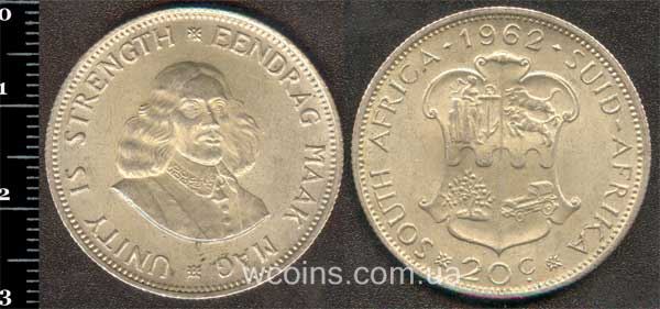 Монета Південна Африка 20 центів 1962