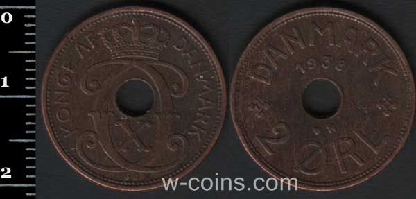Монета Данія 2 ере 1938