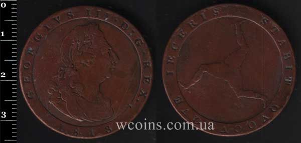 Монета Мен 1 пенні 1813