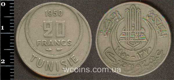 Монета Туніс 20 франків 1950