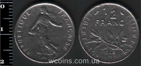 Монета Франція 1/2 франка 1968
