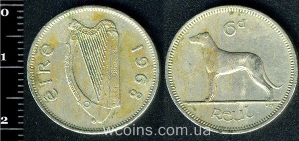 Монета Ірландія 6 пенсів 1968