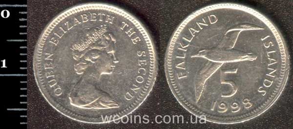 Монета Фолклендські Острови 5 пенсів 1998