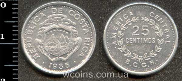 Монета Коста-Ріка 25 сентимо 1986