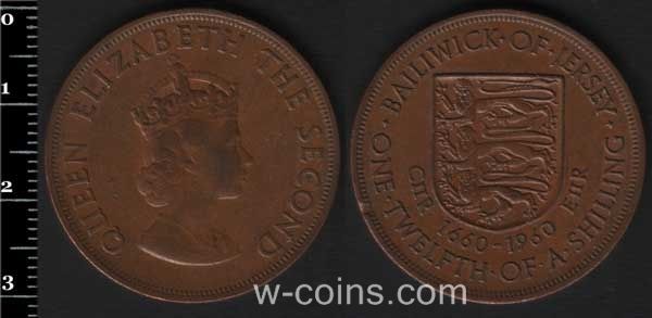 Монета Джерсі 1/12 шилінга 1960