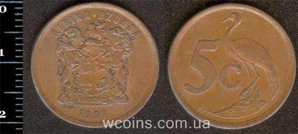 Монета Південна Африка 5 центів 1997