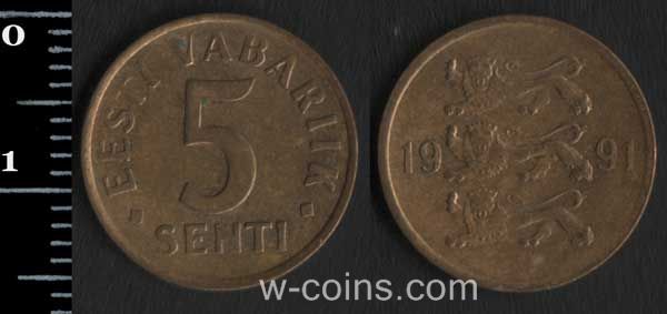 Монета Естонія 5 сенті 1991