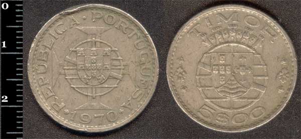 Монета Тимор 5 ескудо 1970