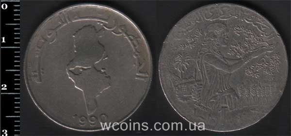 Монета Туніс 1 динар 1990