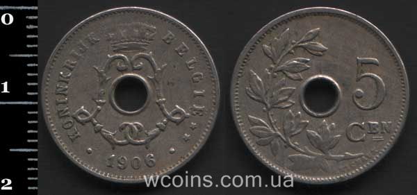 Монета Бельґія 5 сантимів 1906