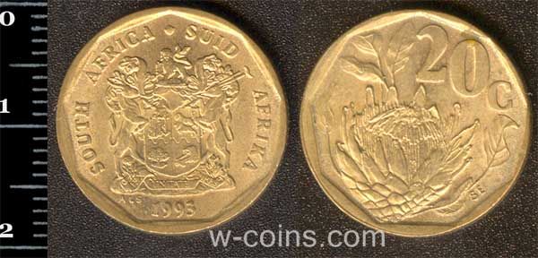 Монета Південна Африка 20 центів 1993