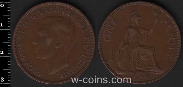 Монета Великобританія 1 пенні 1939