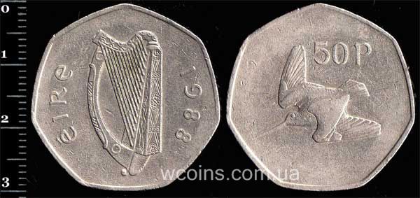 Монета Ірландія 50 пенсів 1988