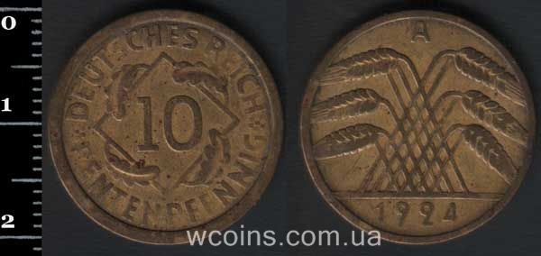 Монета Німеччина 10 рентпфенігів 1924
