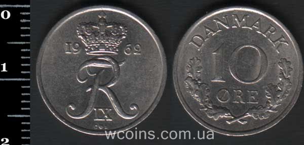 Монета Данія 10 ере 1962