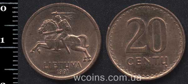 Монета Литва 20 центів 1991