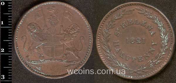 Монета Святої Єлени та Вознесіння О-ви 1/2 пенні 1821