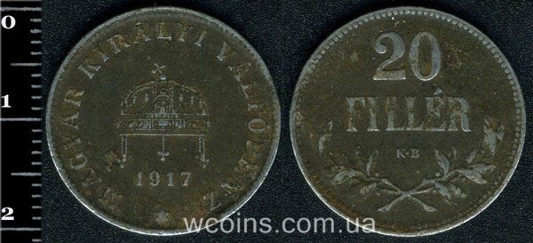 Монета Угорщина 20 філлерів 1917