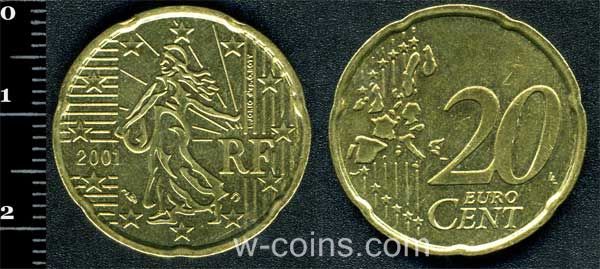 Монета Франція 20 євро центів 2001