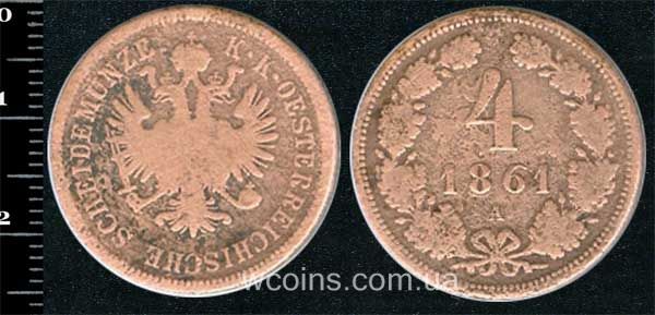Монета Австрія 4 крейцера 1861