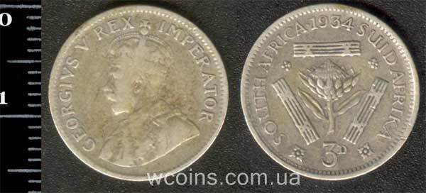 Монета Південна Африка 3 пенса 1934