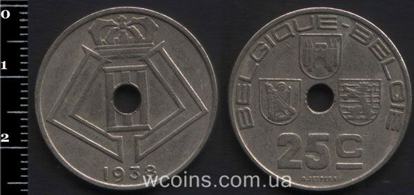 Монета Бельґія 25 сантимів 1938