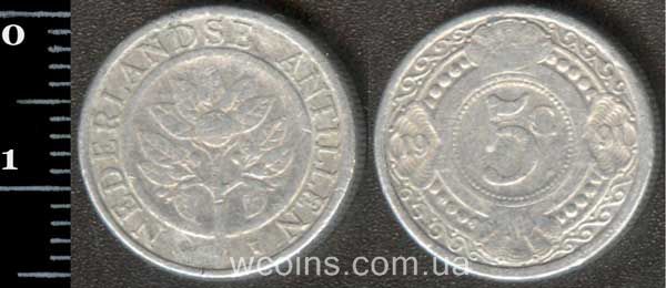Монета Кюрасао 5 центів 1991