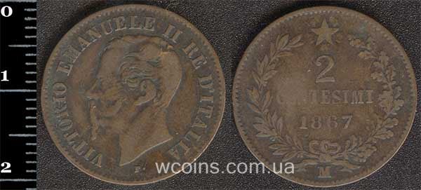 Монета Італія 2 чентезимо 1867