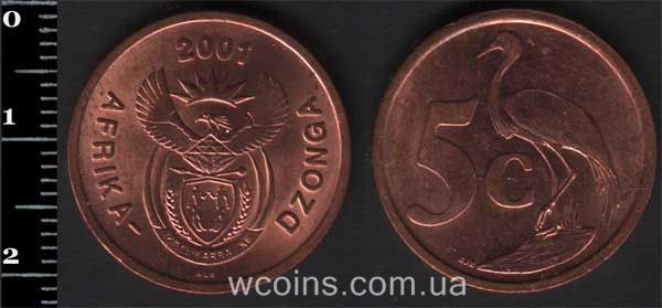 Монета Південна Африка 5 центів 2001