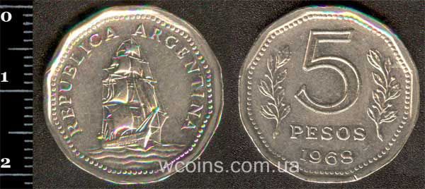 Монета Аргентина 5 песо 1968
