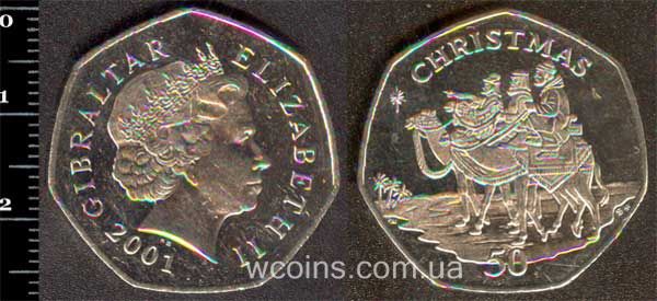 Монета Ґібралтар 50 пенсів 2001