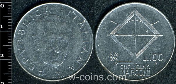 Монета Італія 100 лір 1974