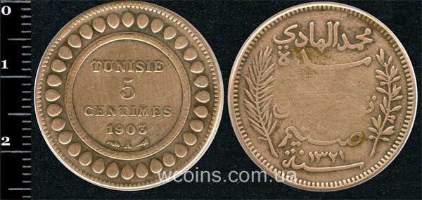 Монета Туніс 5 сантимів 1903