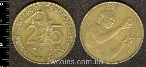 Монета Західно-Африканські Держави 25 франків 1999