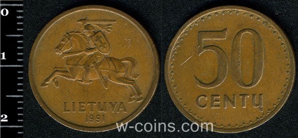 Монета Литва 50 центів 1991