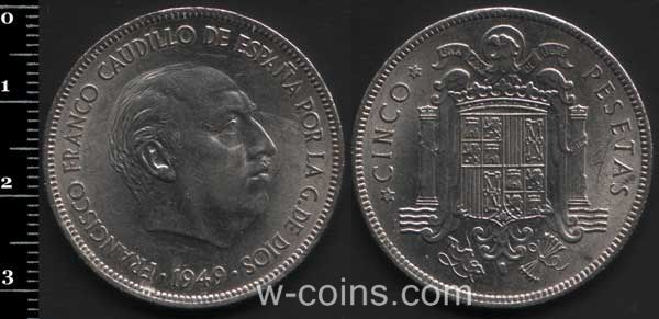 Монета Іспанія 5 песет 1949
