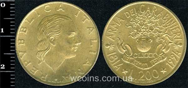 Монета Італія 200 лір 1994