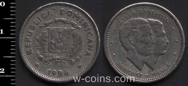Монета Домініканська Республіка 5 сентаво 1986