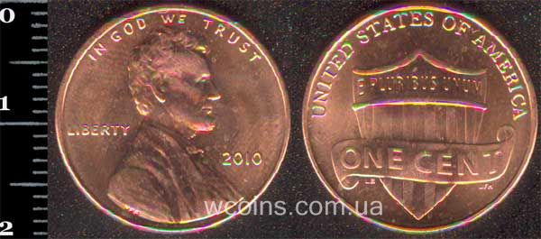 Монета США 1 цент 2010