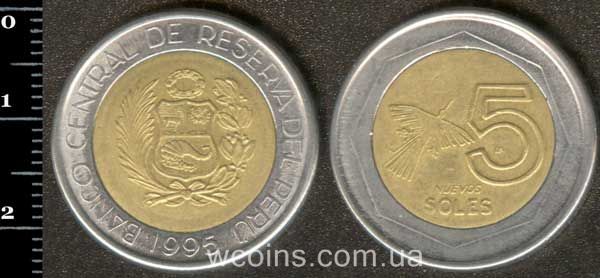 Монета Перу 5 нових соль 1995