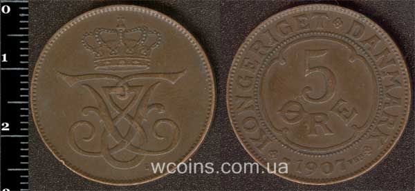 Монета Данія 5 ере 1907
