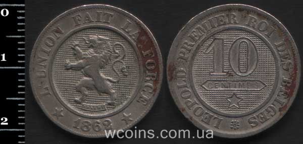 Монета Бельґія 10 сантимів 1862