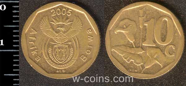 Монета Південна Африка 10 центів 2005