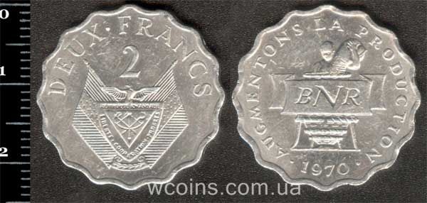 Монета Руанда 2 франка 1970