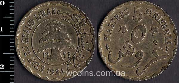 Coin Lebanon 5 piastres 1924