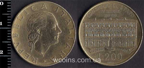 Монета Італія 200 лір 1990
