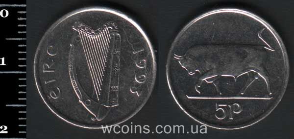 Монета Ірландія 5 пенсів 1993